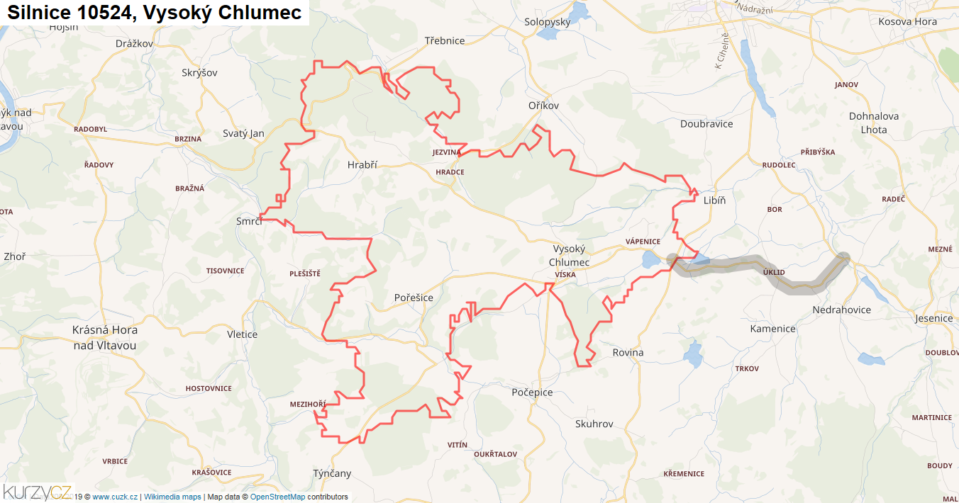 Vysoký Chlumec, Silnice 10524 - Mapa