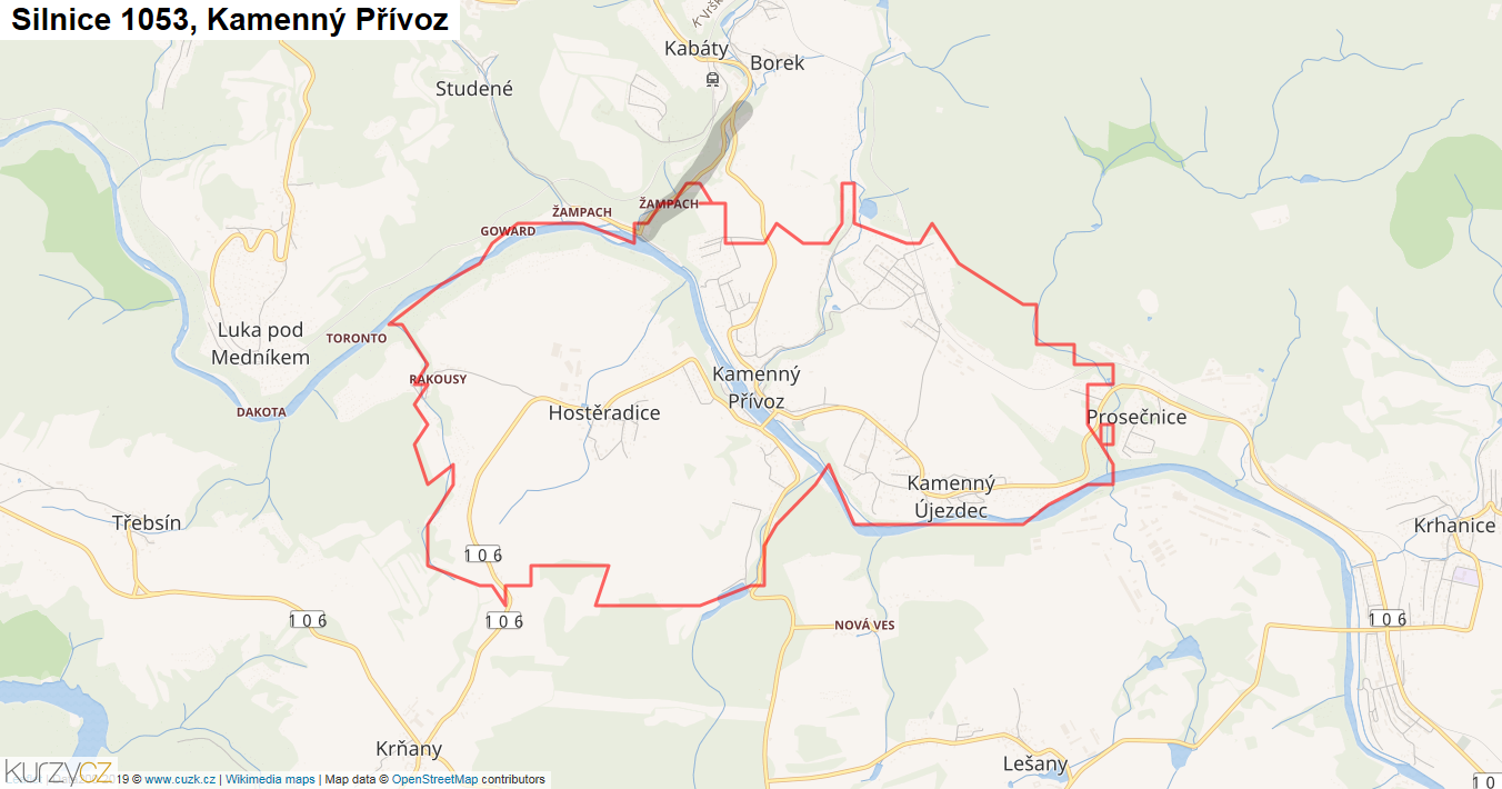 Kamenný Přívoz, Silnice 1053 - Mapa