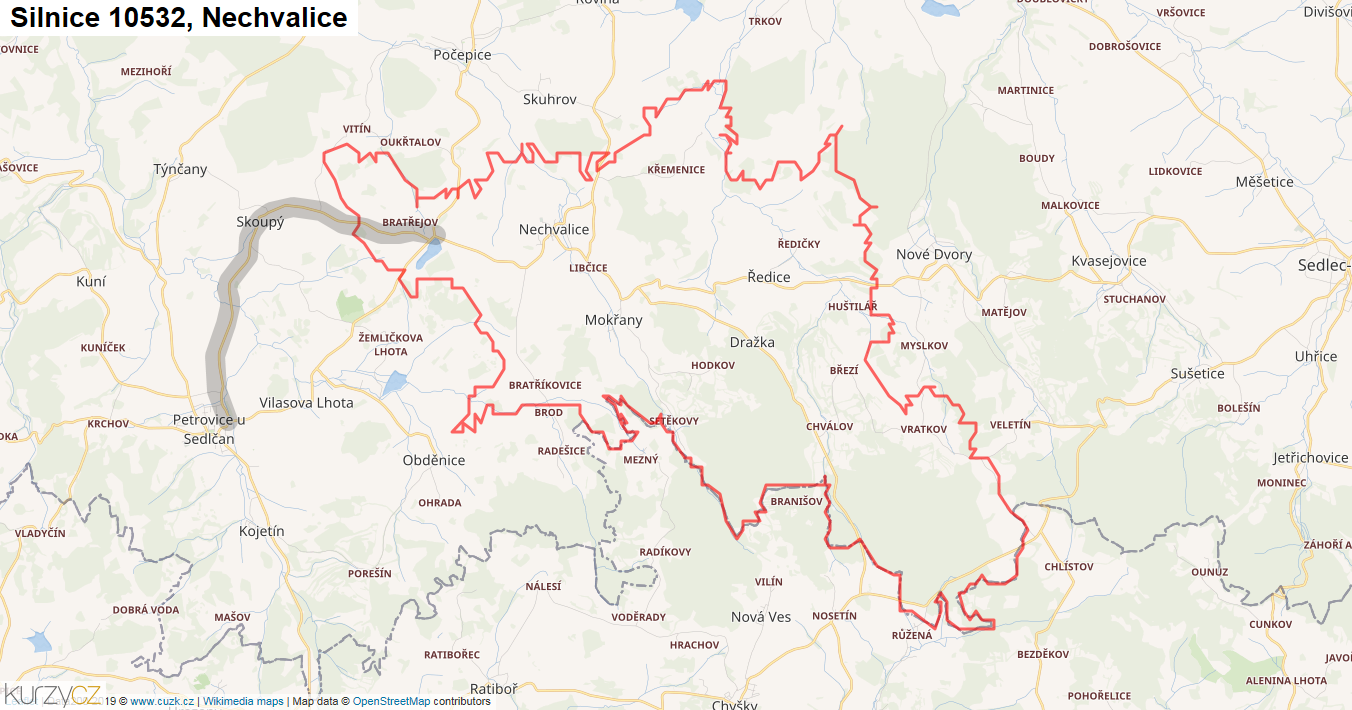 Nechvalice, Silnice 10532 - Mapa