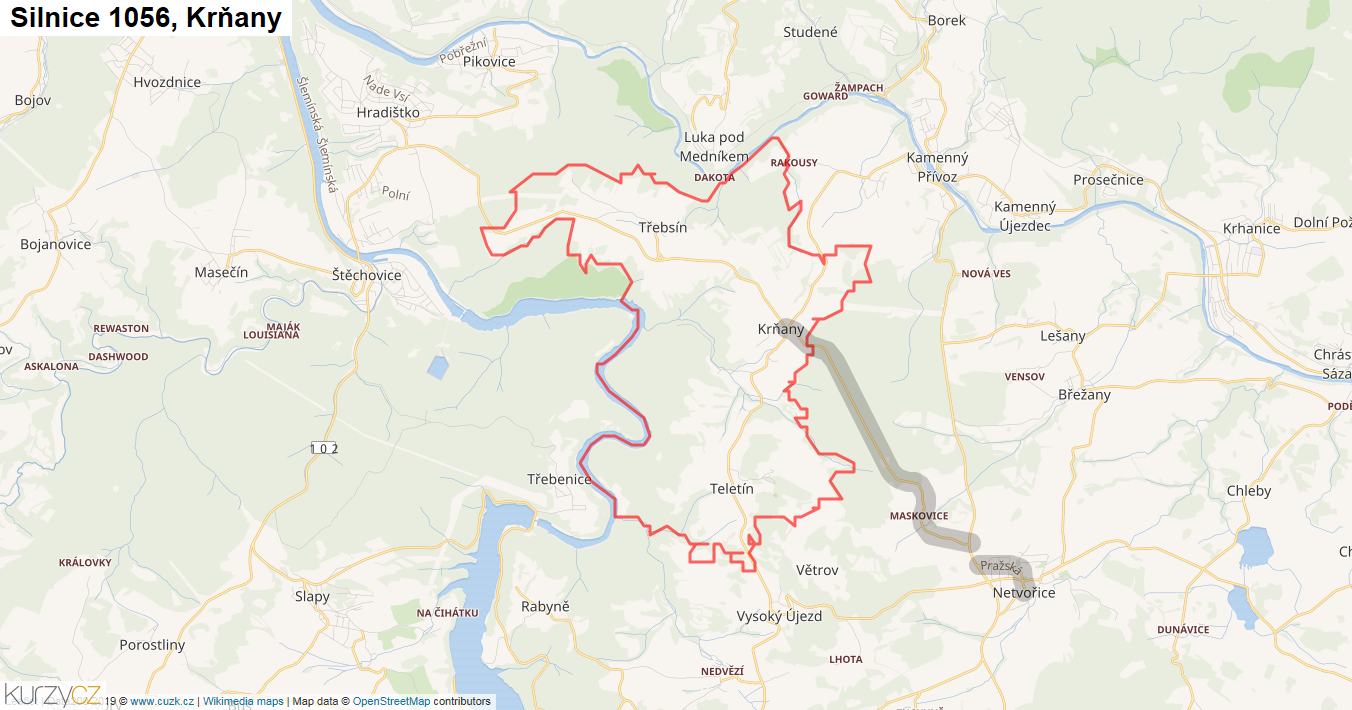 Krňany, Silnice 1056 - Mapa