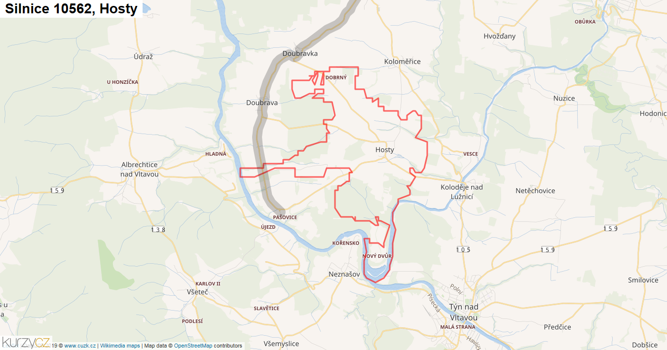 Hosty, Silnice 10562 - Mapa