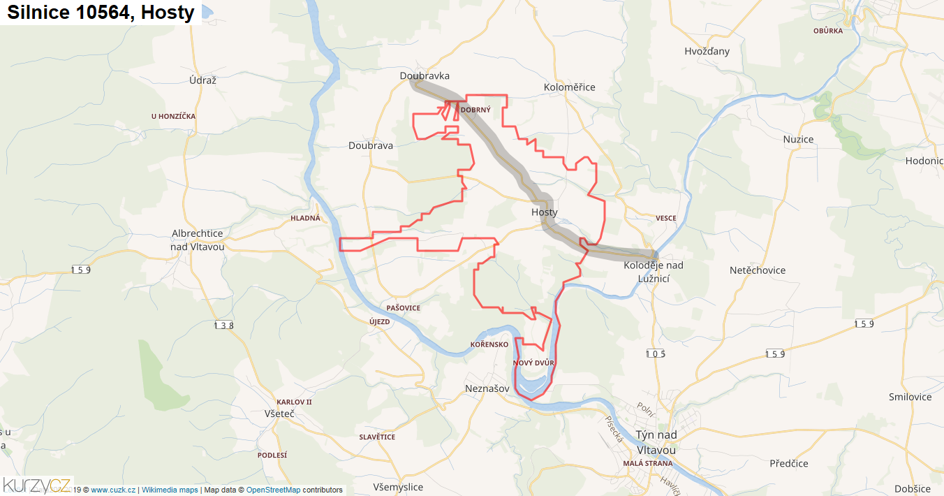 Hosty, Silnice 10564 - Mapa