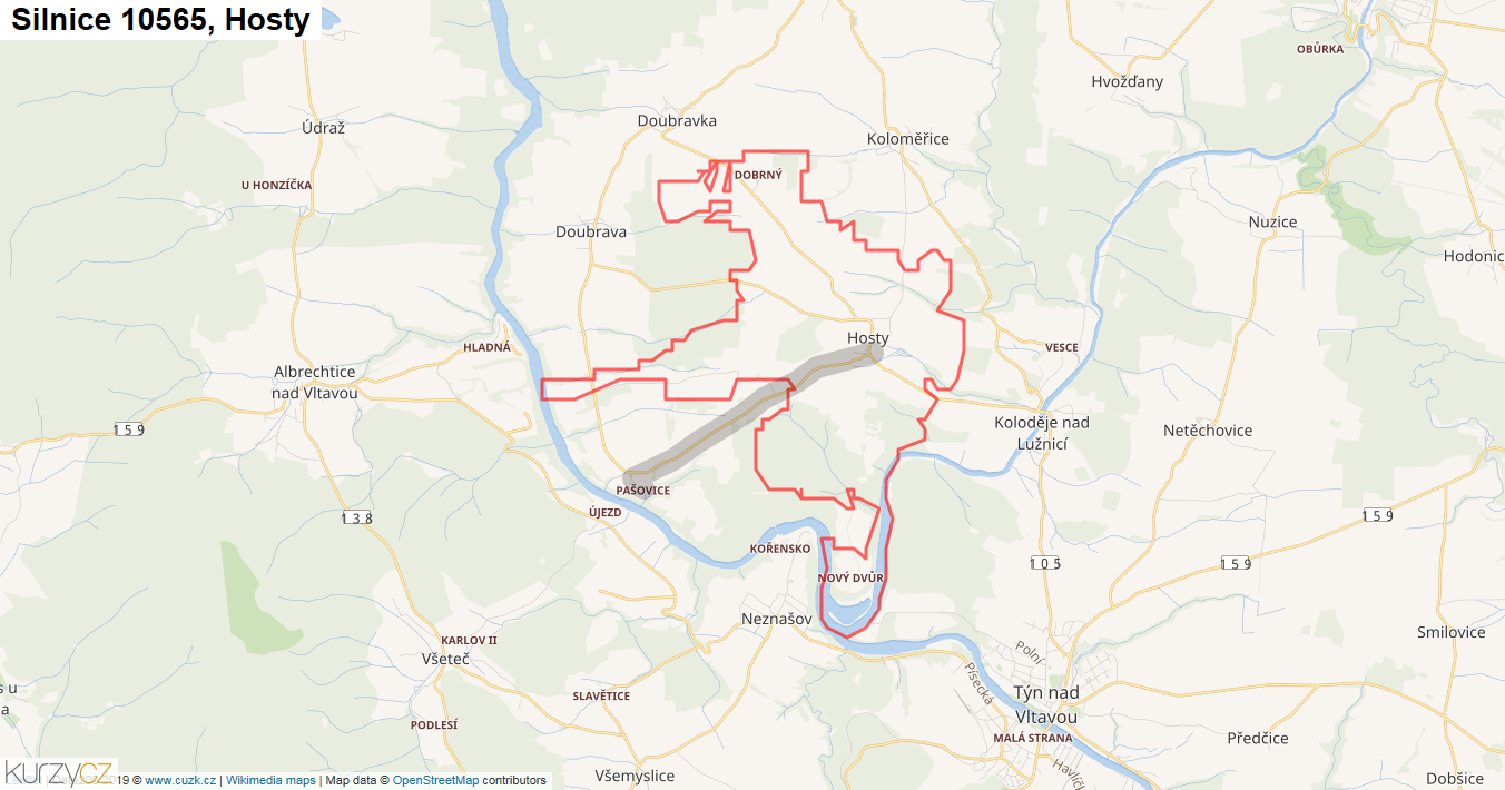 Hosty, Silnice 10565 - Mapa