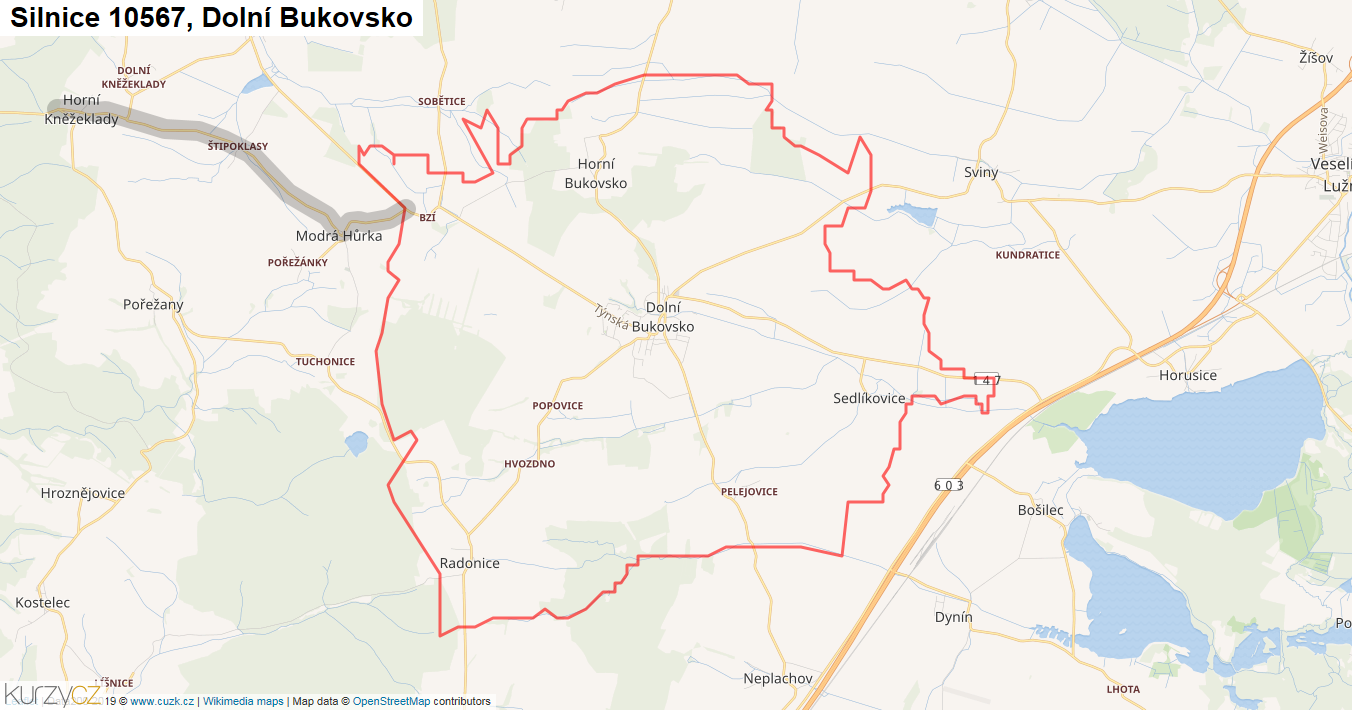Dolní Bukovsko, Silnice 10567 - Mapa