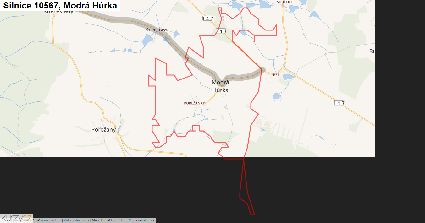 Modrá Hůrka, Silnice 10567 - Mapa