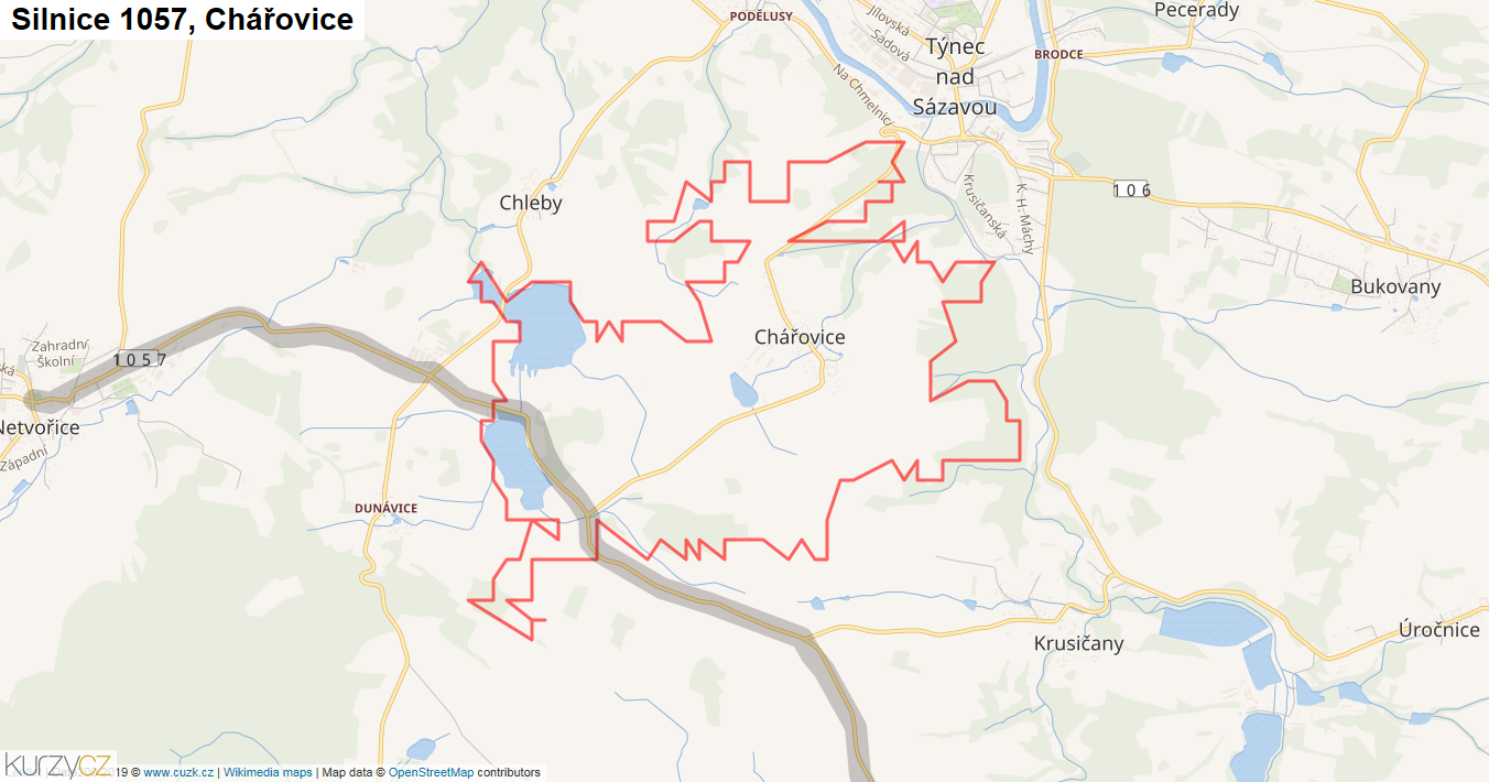 Chářovice, Silnice 1057 - Mapa