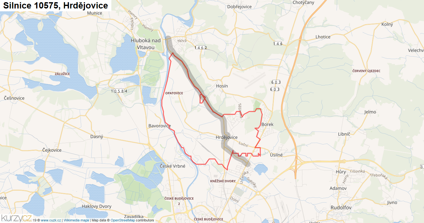 Hrdějovice, Silnice 10575 - Mapa