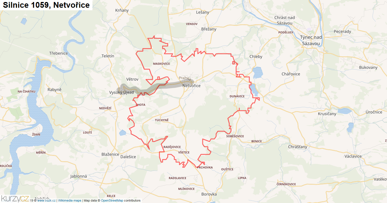Netvořice, Silnice 1059 - Mapa