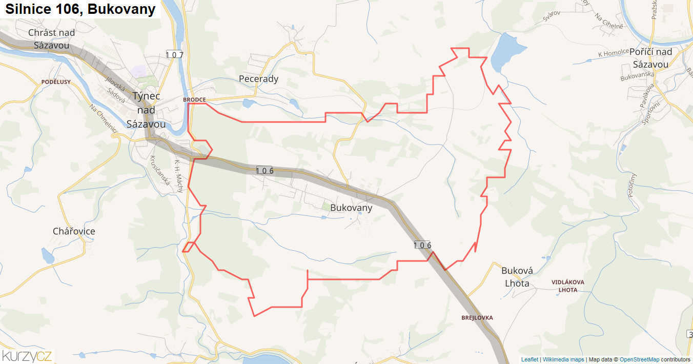 Bukovany, Silnice 106 - Mapa