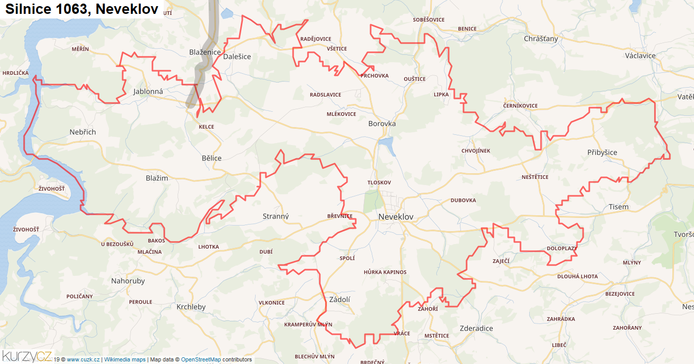 Neveklov, Silnice 1063 - Mapa