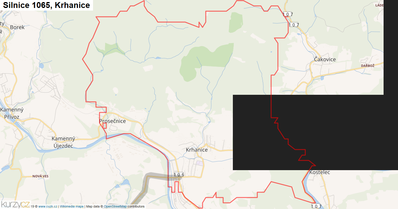 Krhanice, Silnice 1065 - Mapa