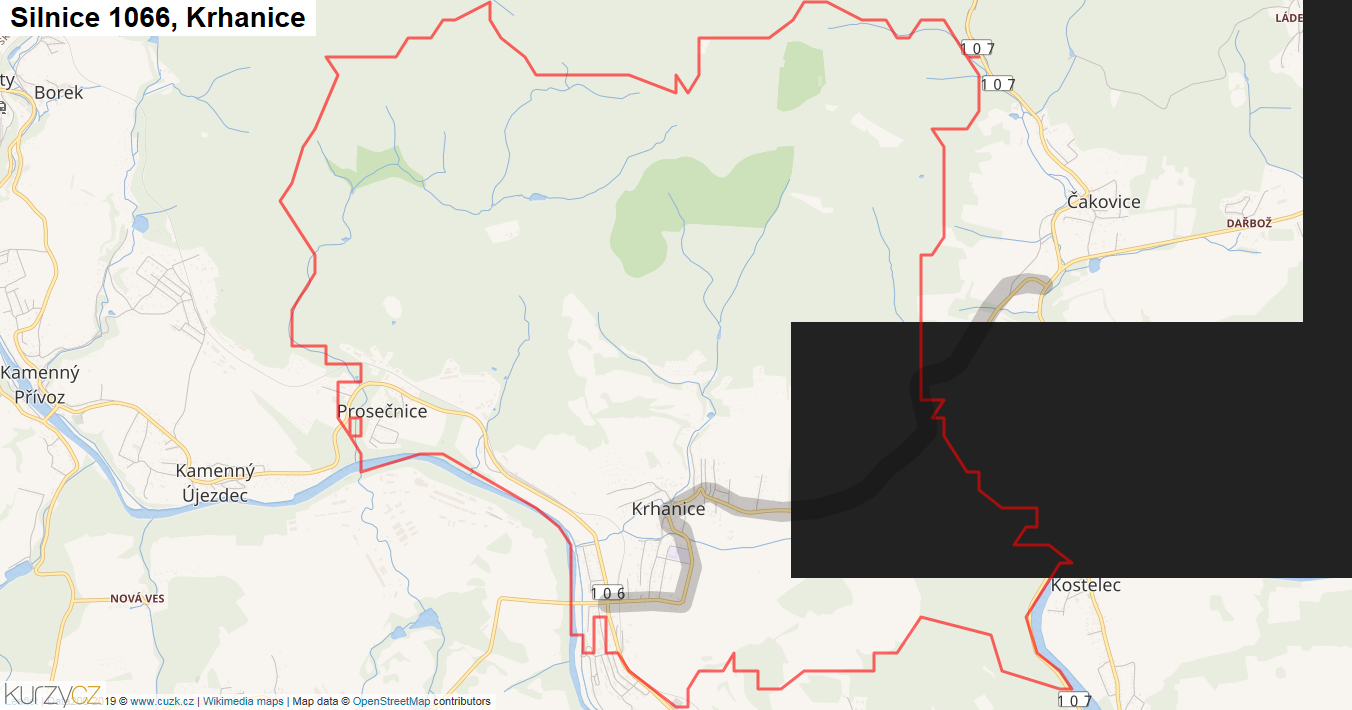 Krhanice, Silnice 1066 - Mapa
