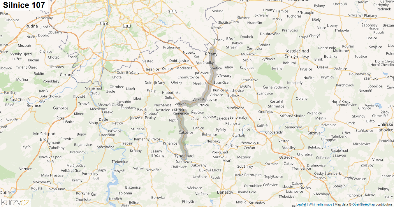 Silnice 107 - mapa Silnice 107