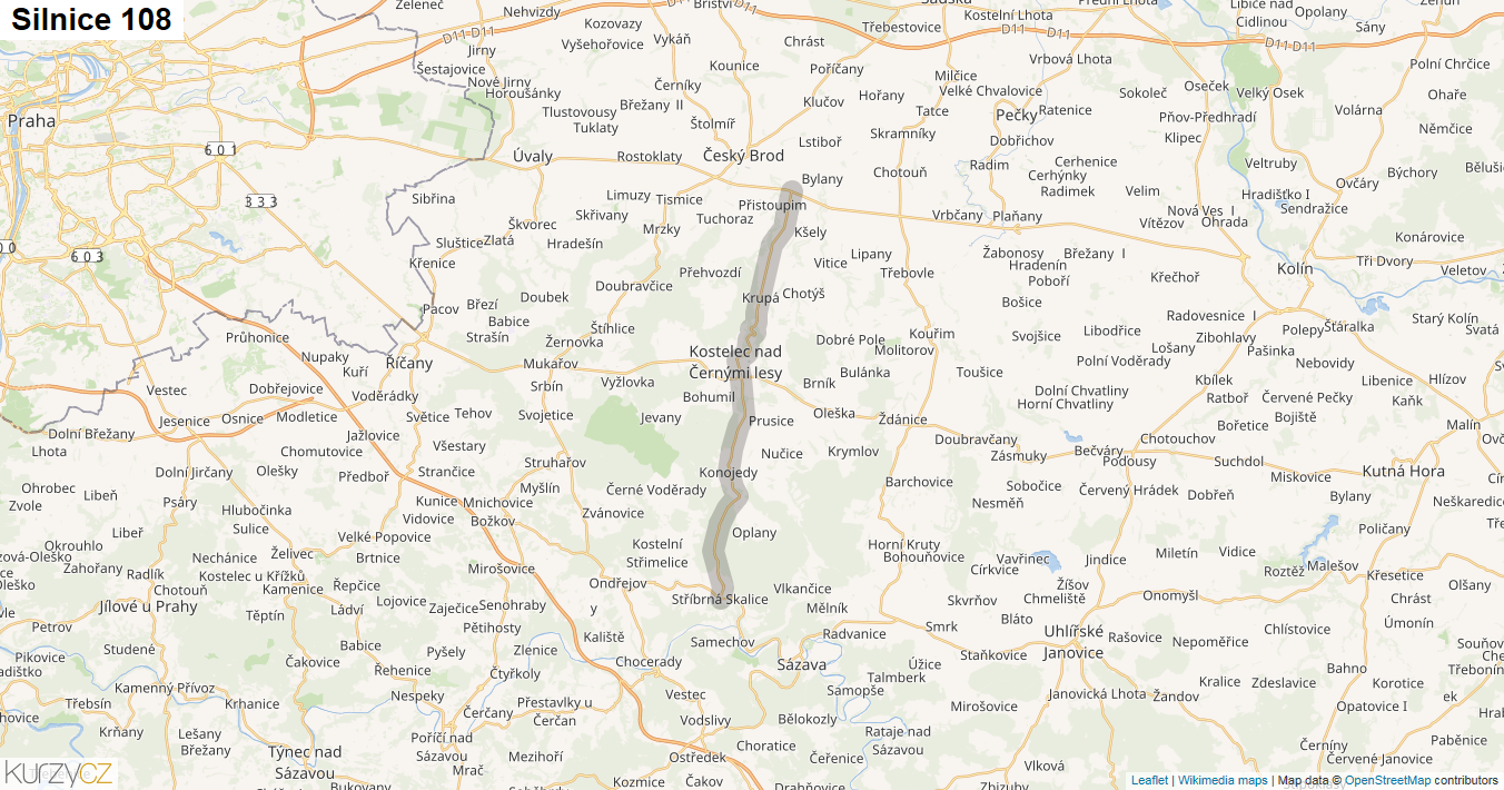 Silnice 108 - mapa Silnice 108