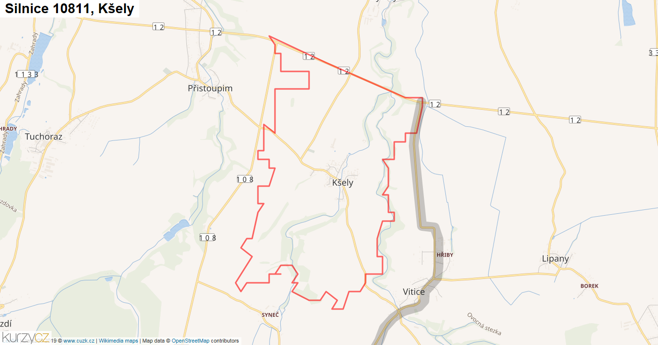 Kšely, Silnice 10811 - Mapa