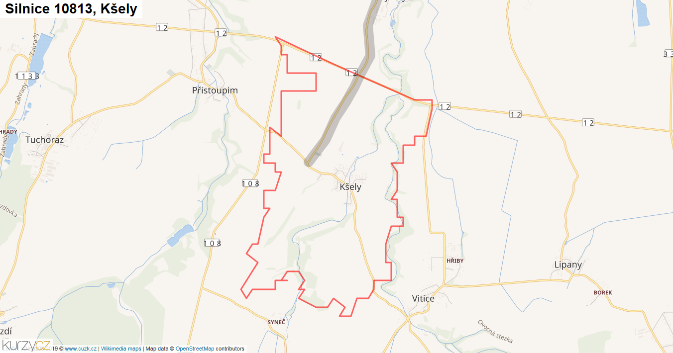 Kšely, Silnice 10813 - Mapa