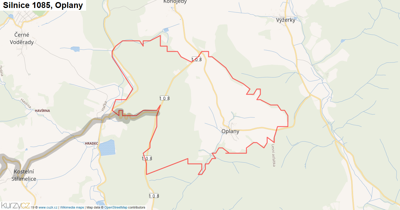 Oplany, Silnice 1085 - Mapa