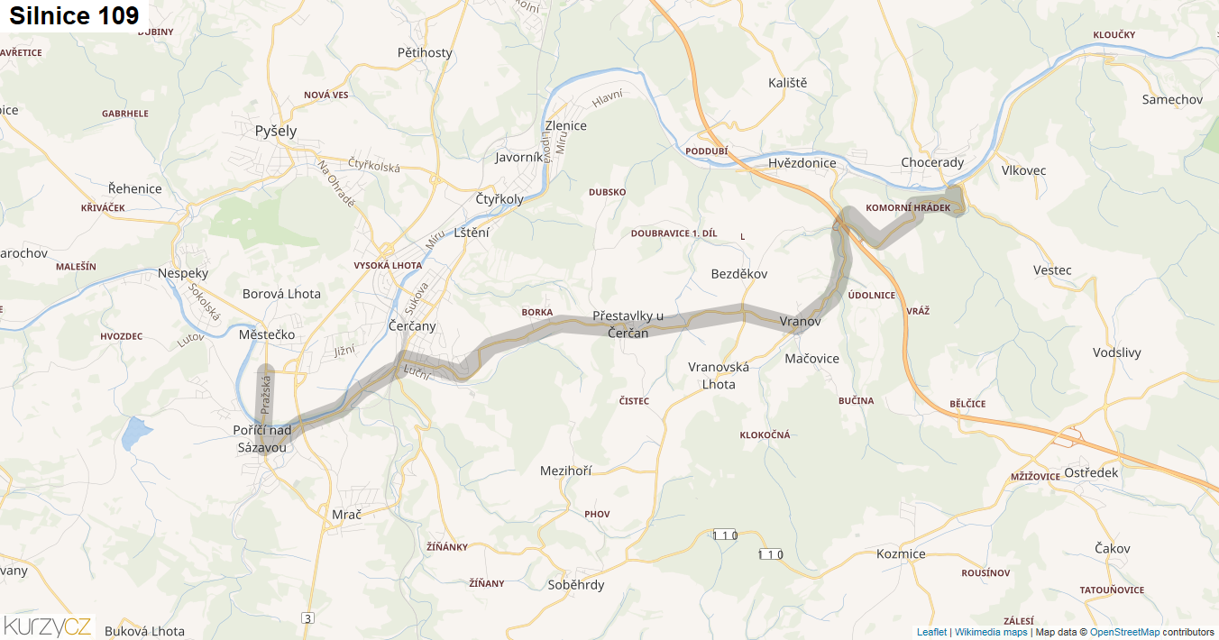 Silnice 109 - mapa Silnice 109