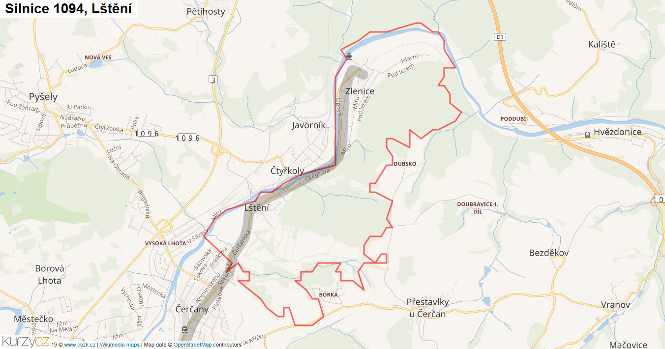 Lštění, Silnice 1094 - Mapa