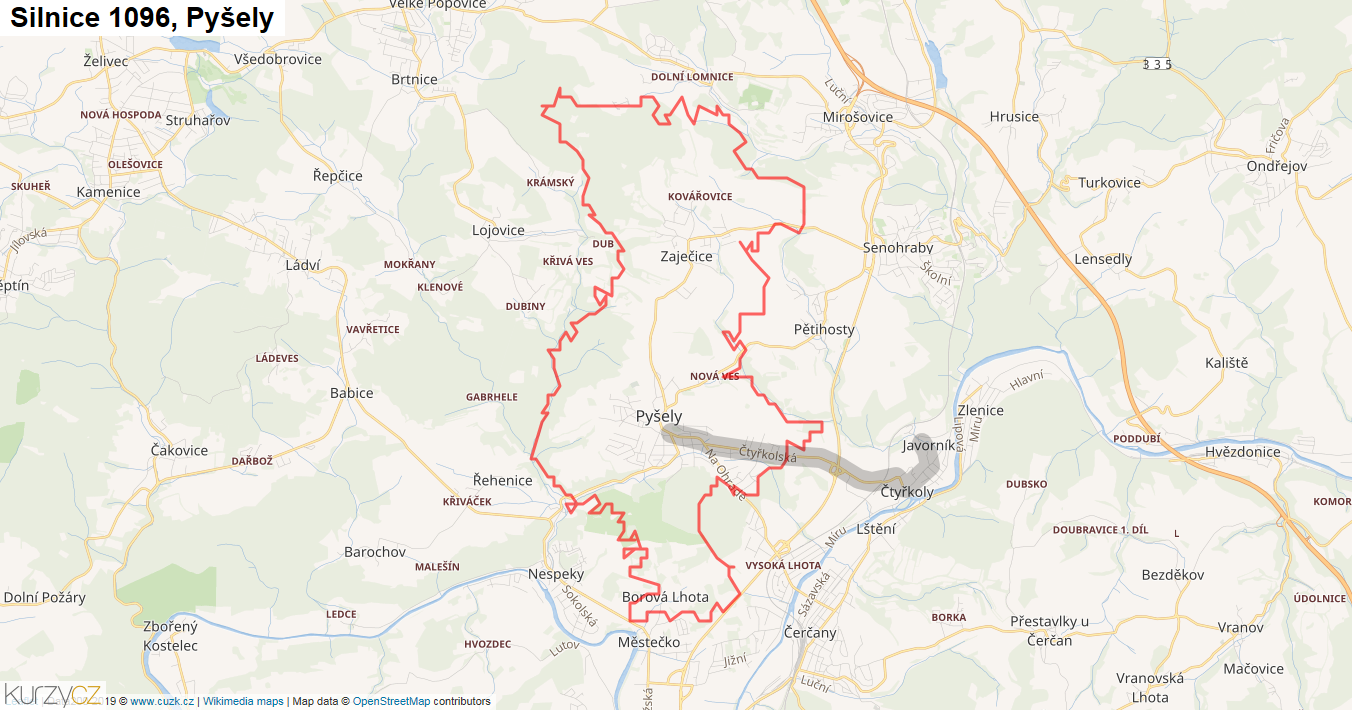 Pyšely, Silnice 1096 - Mapa
