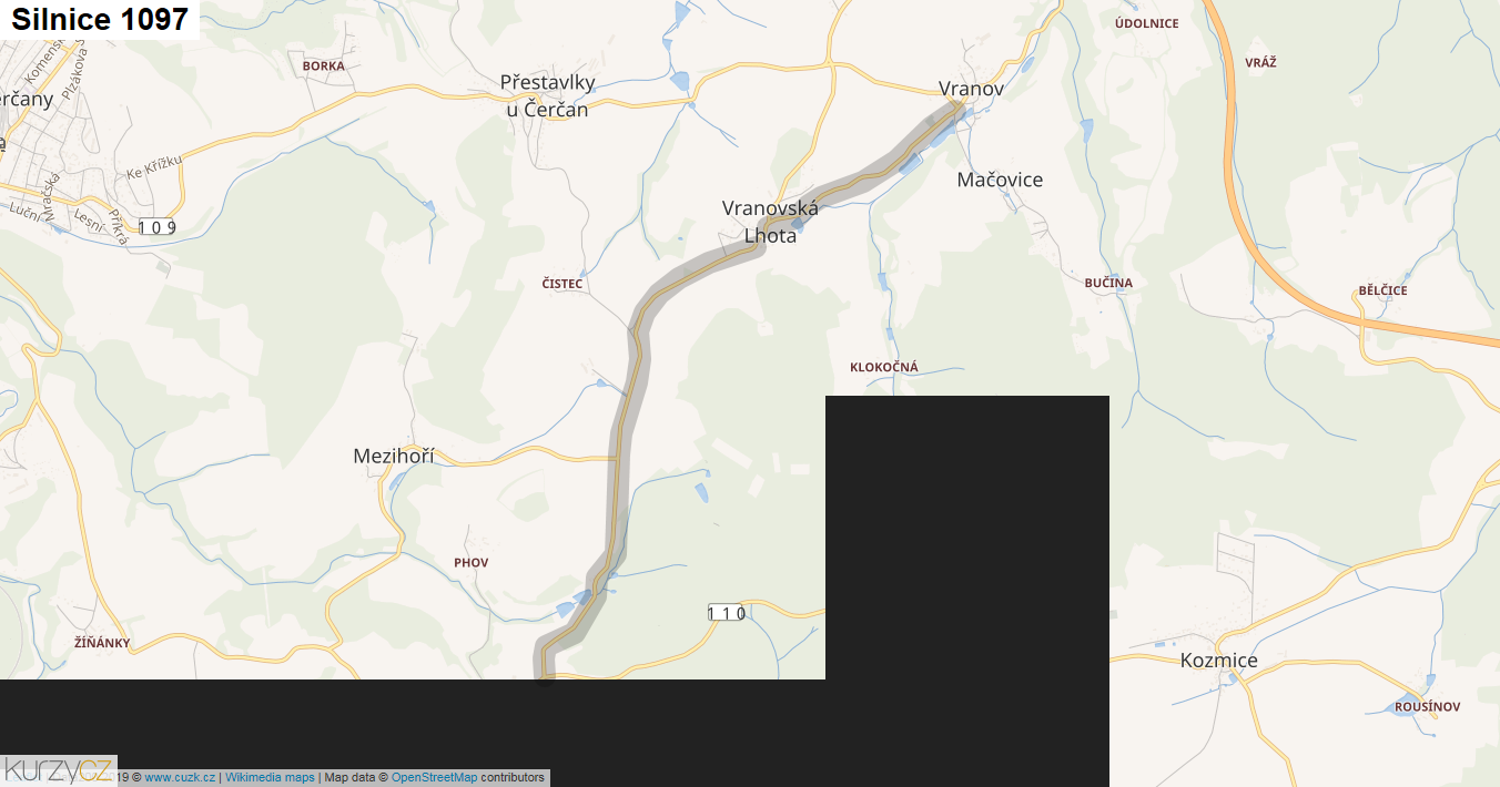 Silnice 1097 - mapa Silnice 1097