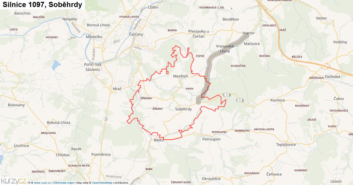 Soběhrdy, Silnice 1097 - Mapa