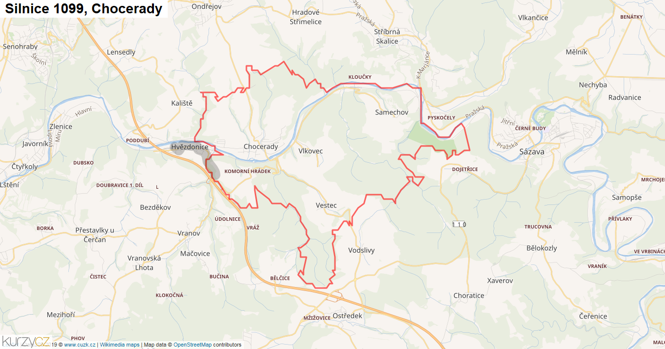 Chocerady, Silnice 1099 - Mapa