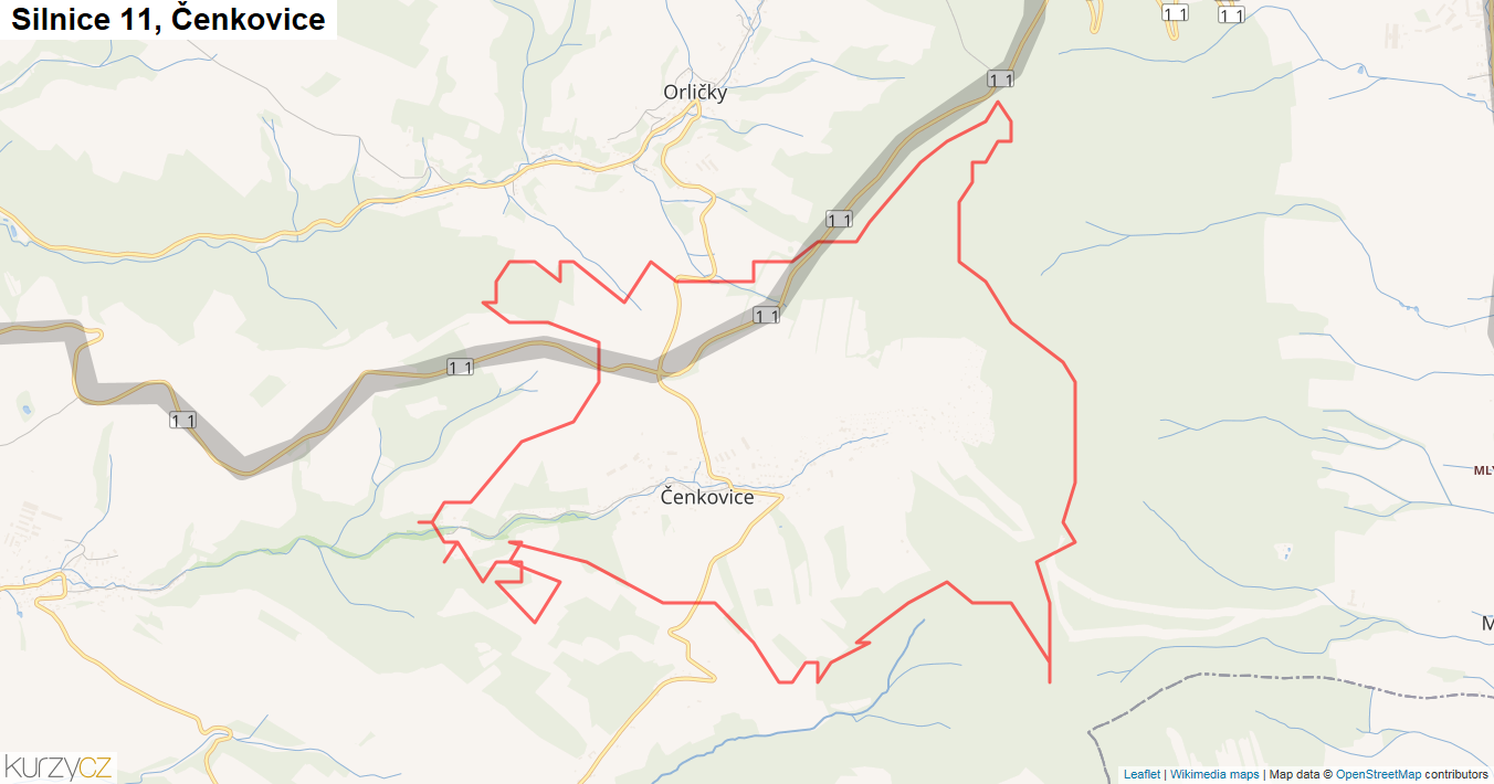 Čenkovice, Silnice 11 - Mapa
