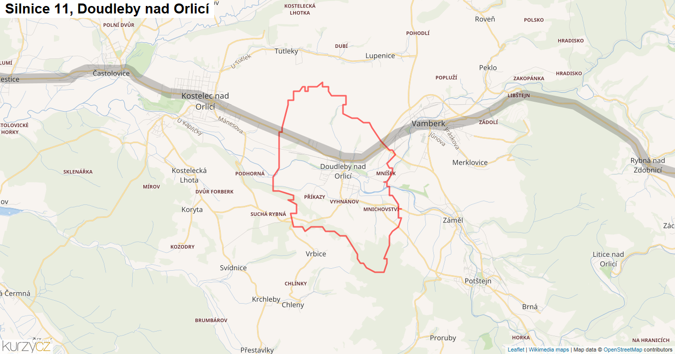 Doudleby nad Orlicí, Silnice 11 - Mapa