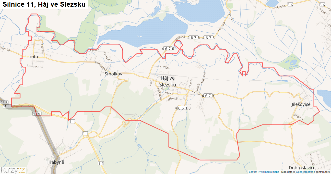Háj ve Slezsku, Silnice 11 - Mapa