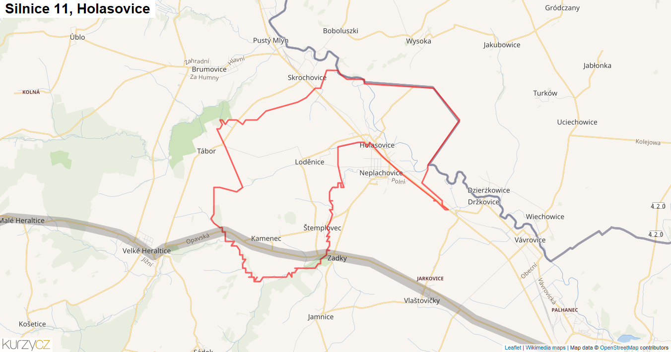 Holasovice, Silnice 11 - Mapa