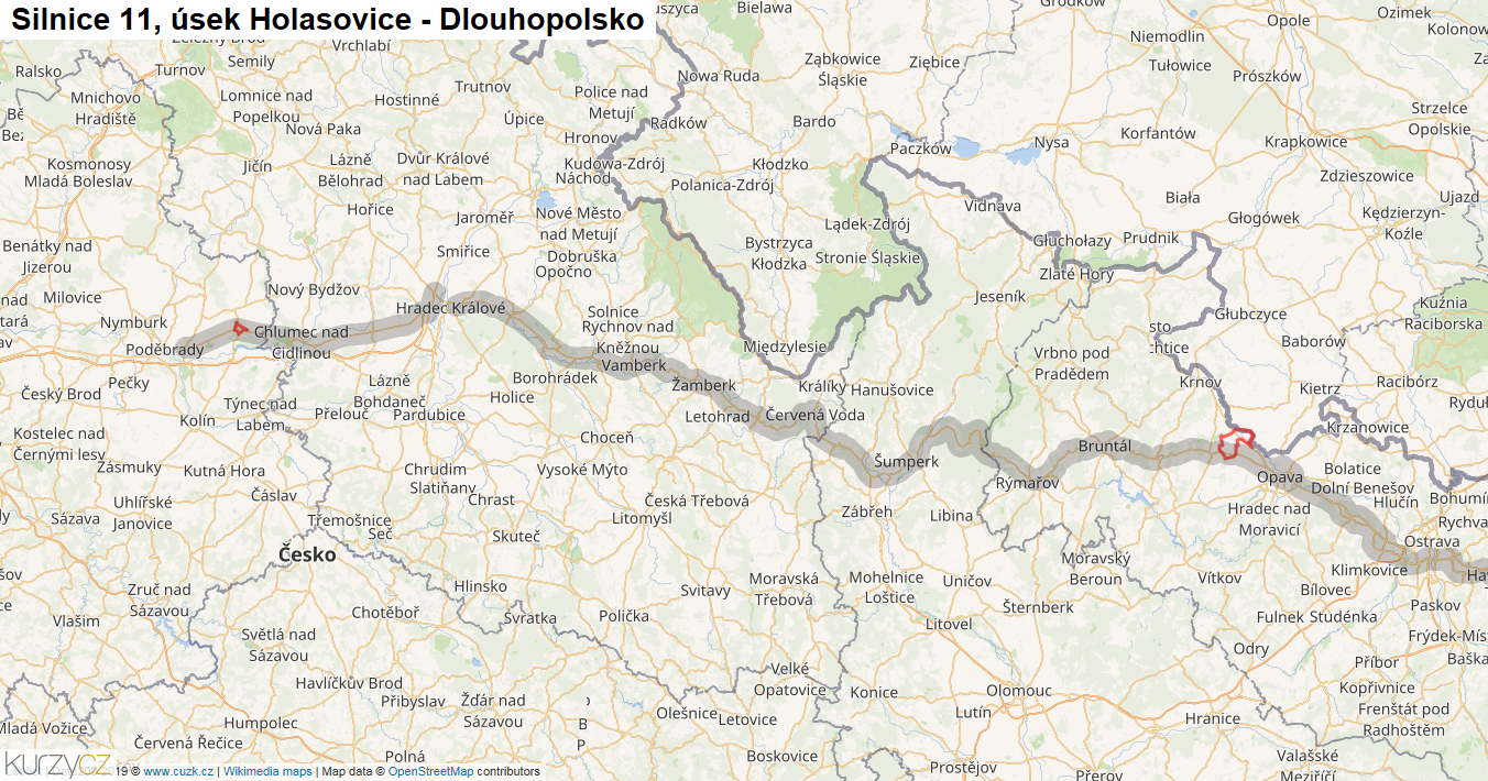 Úsek Holasovice - Dlouhopolsko, Silnice 11 - Mapa