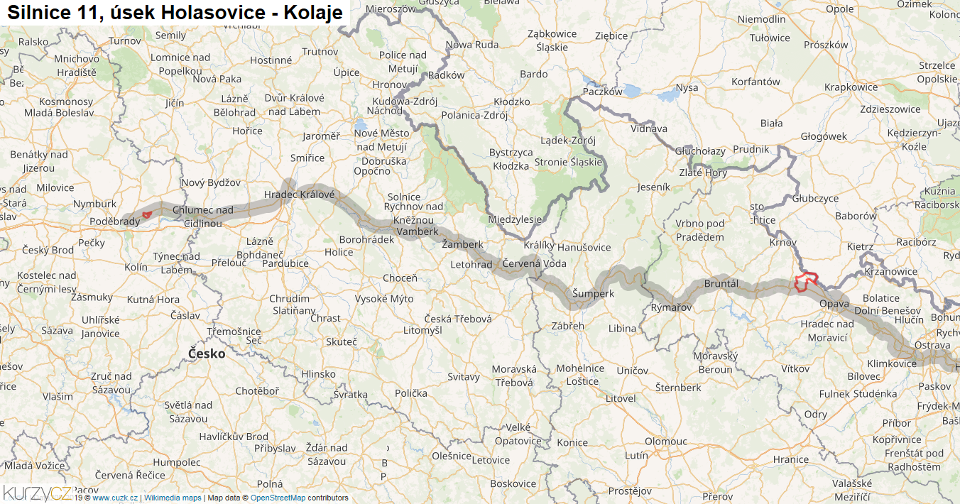 Úsek Holasovice - Kolaje, Silnice 11 - Mapa