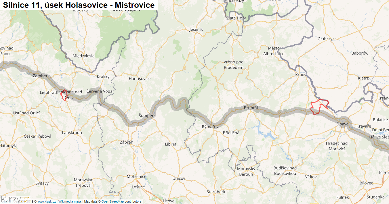 Úsek Holasovice - Mistrovice, Silnice 11 - Mapa