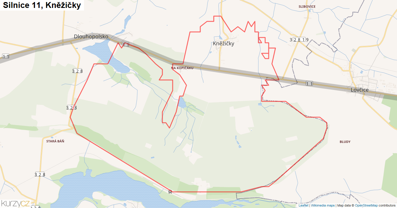 Kněžičky, Silnice 11 - Mapa