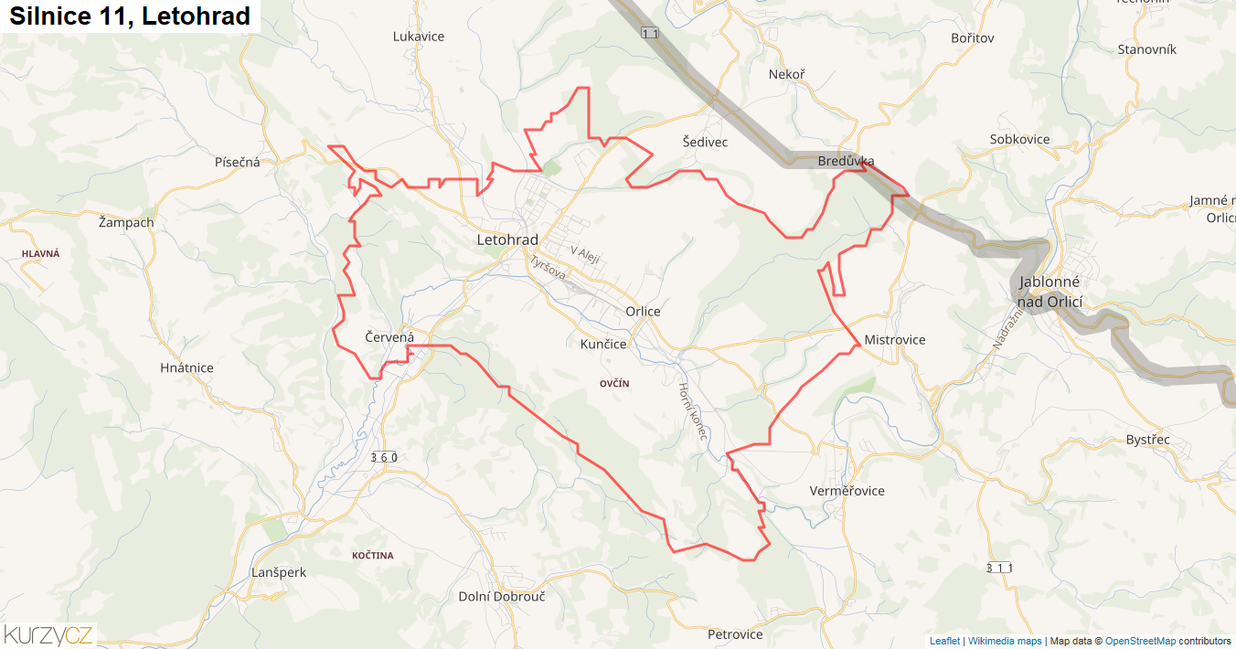 Letohrad, Silnice 11 - Mapa