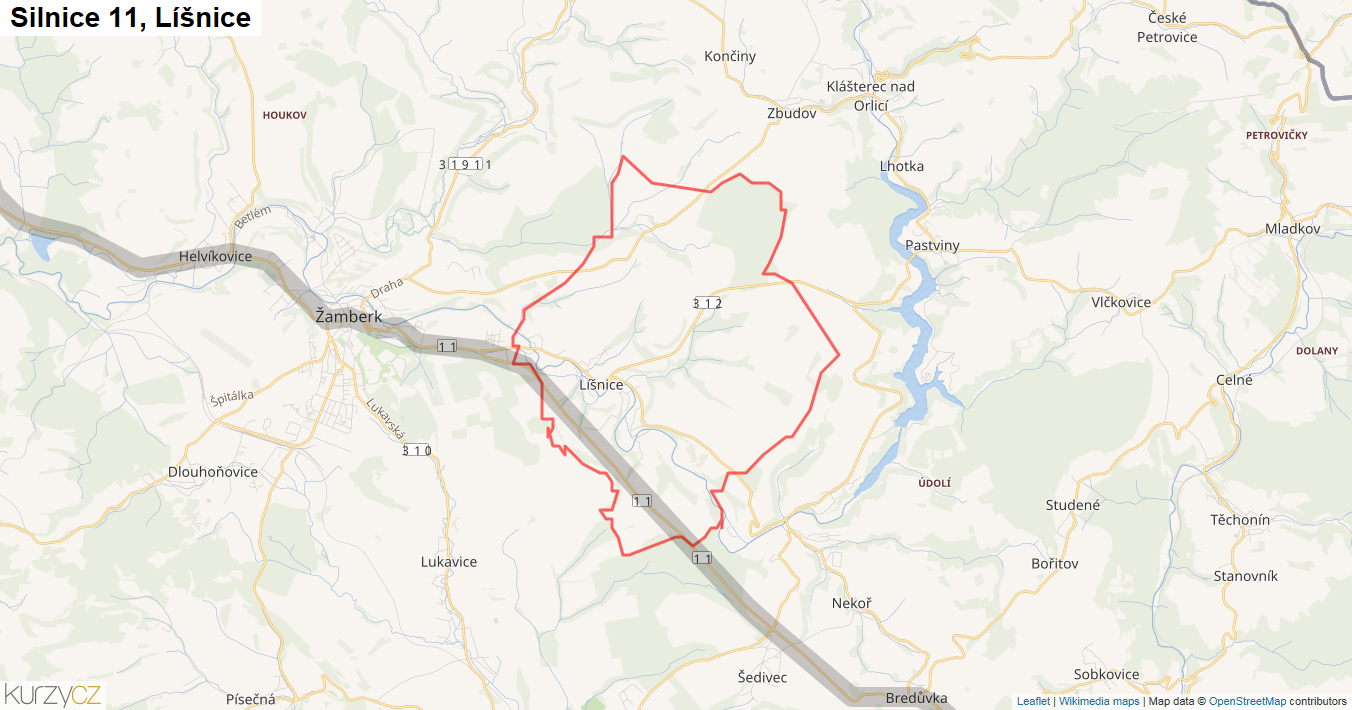 Líšnice, Silnice 11 - Mapa