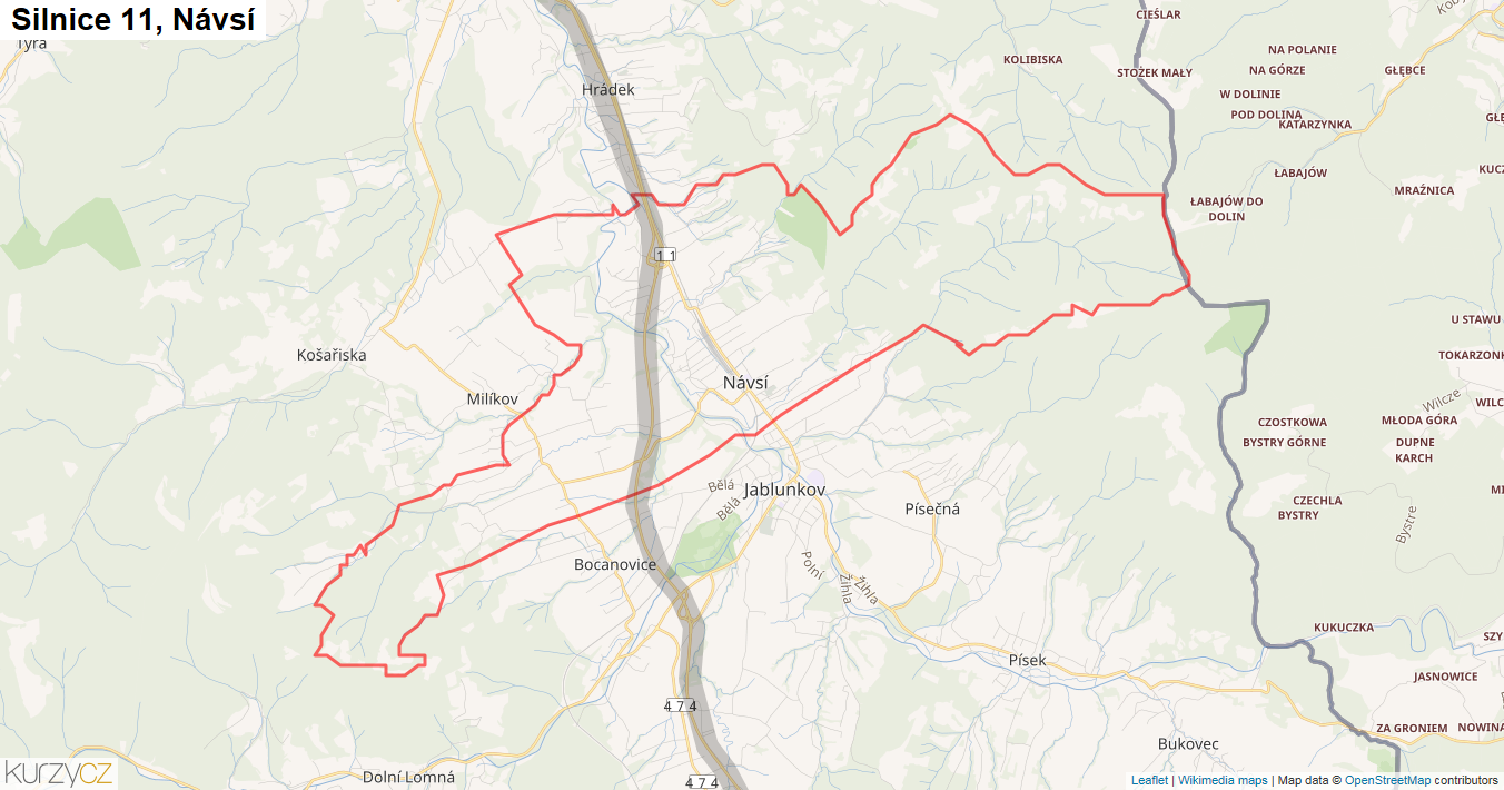 Návsí, Silnice 11 - Mapa