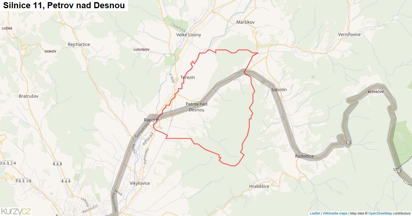 Petrov nad Desnou, Silnice 11 - Mapa