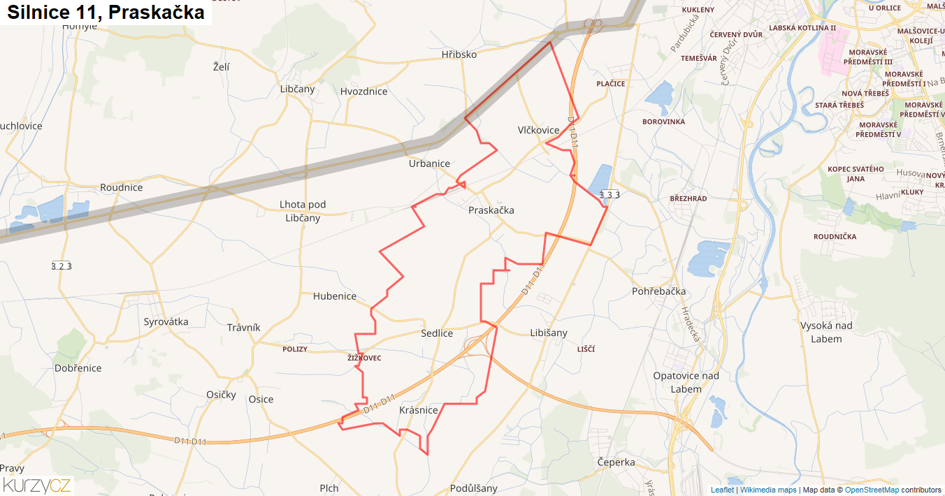 Praskačka, Silnice 11 - Mapa