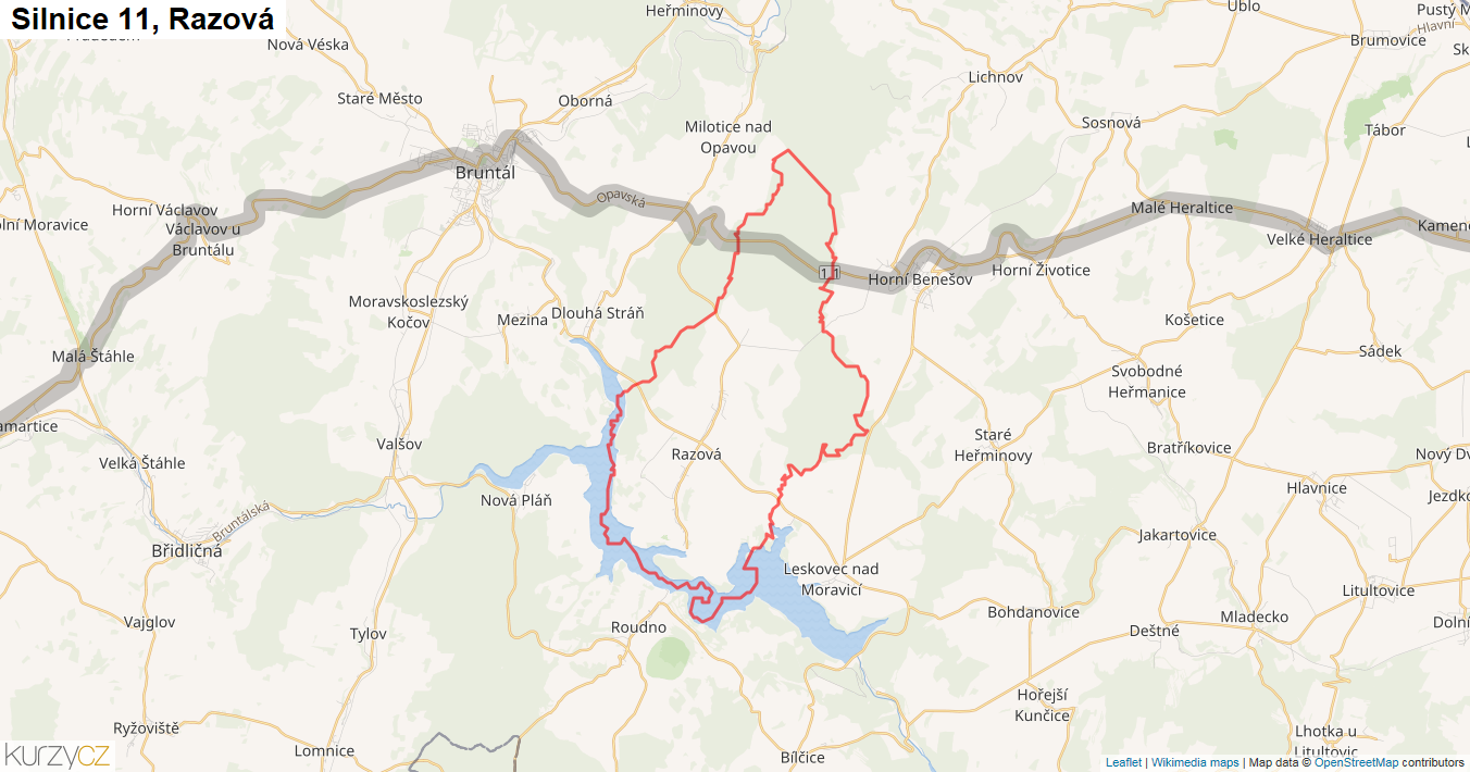 Razová, Silnice 11 - Mapa