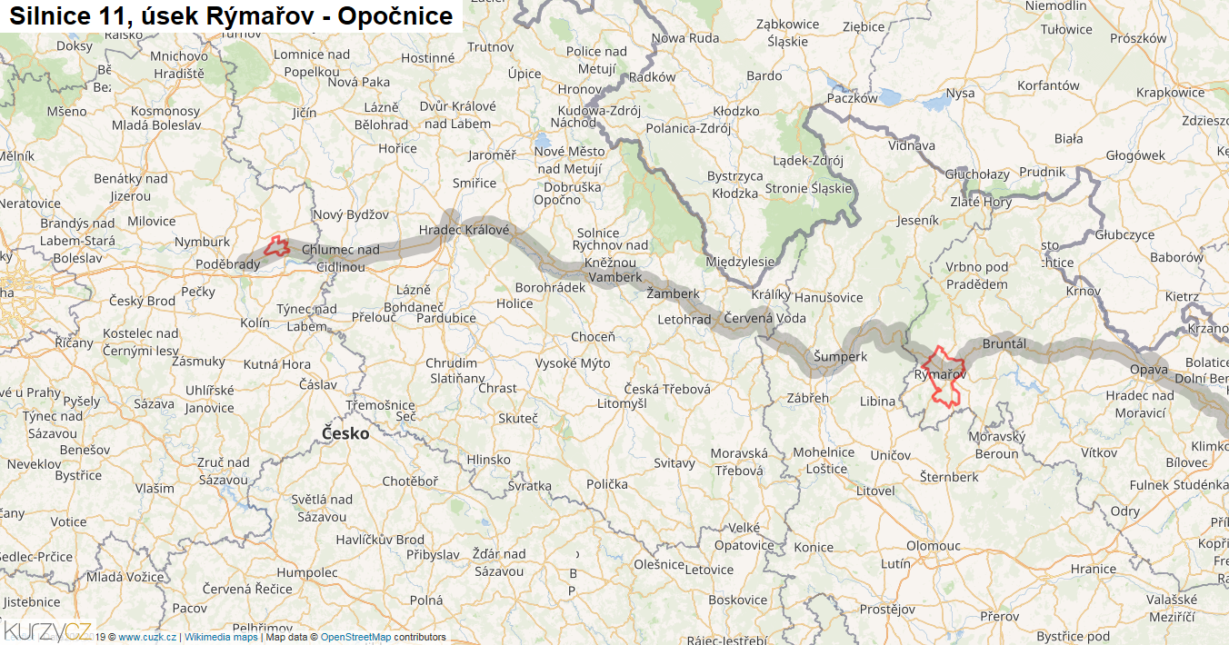 Úsek Rýmařov - Opočnice, Silnice 11 - Mapa
