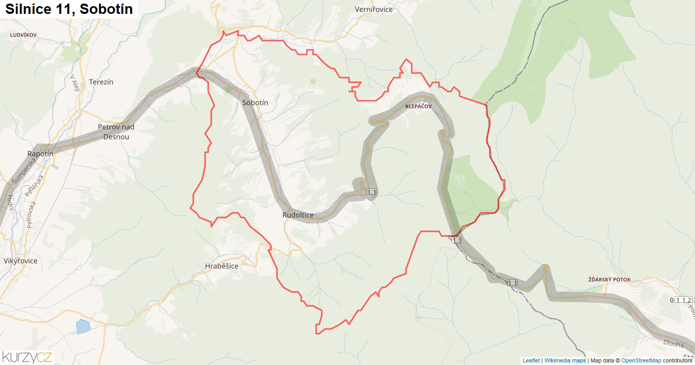 Sobotín, Silnice 11 - Mapa