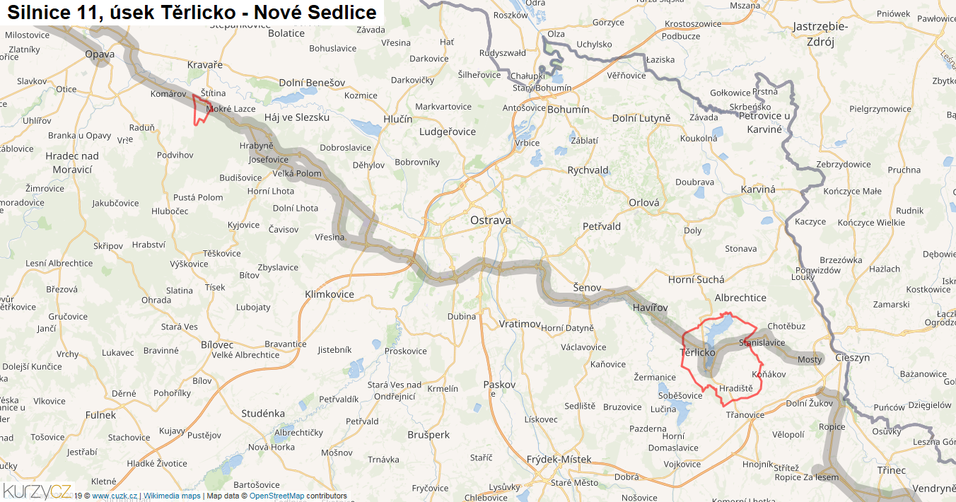 Úsek Těrlicko - Nové Sedlice, Silnice 11 - Mapa