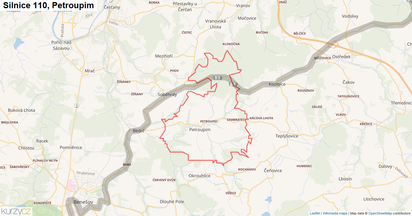 Petroupim, Silnice 110 - Mapa