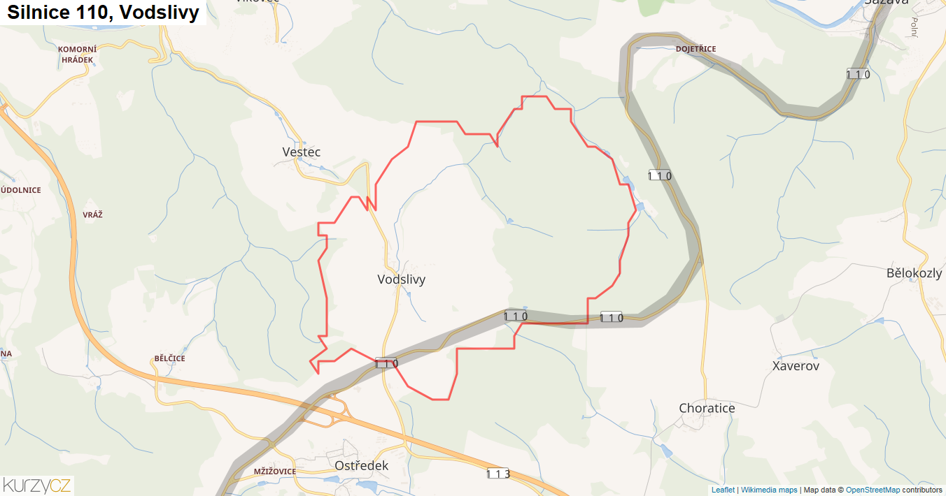 Vodslivy, Silnice 110 - Mapa
