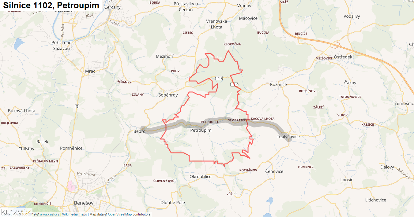 Petroupim, Silnice 1102 - Mapa