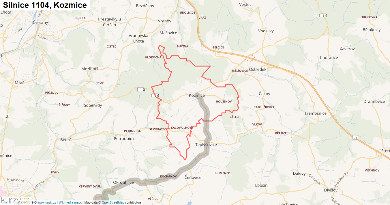 Kozmice, Silnice 1104 - Mapa