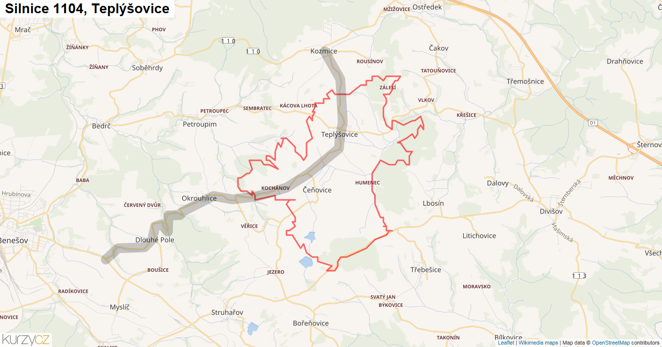 Teplýšovice, Silnice 1104 - Mapa
