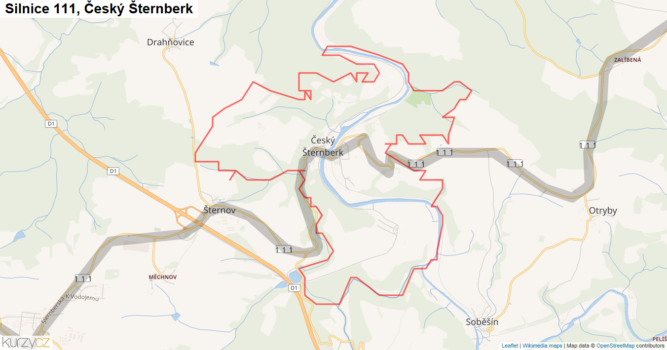 Český Šternberk, Silnice 111 - Mapa